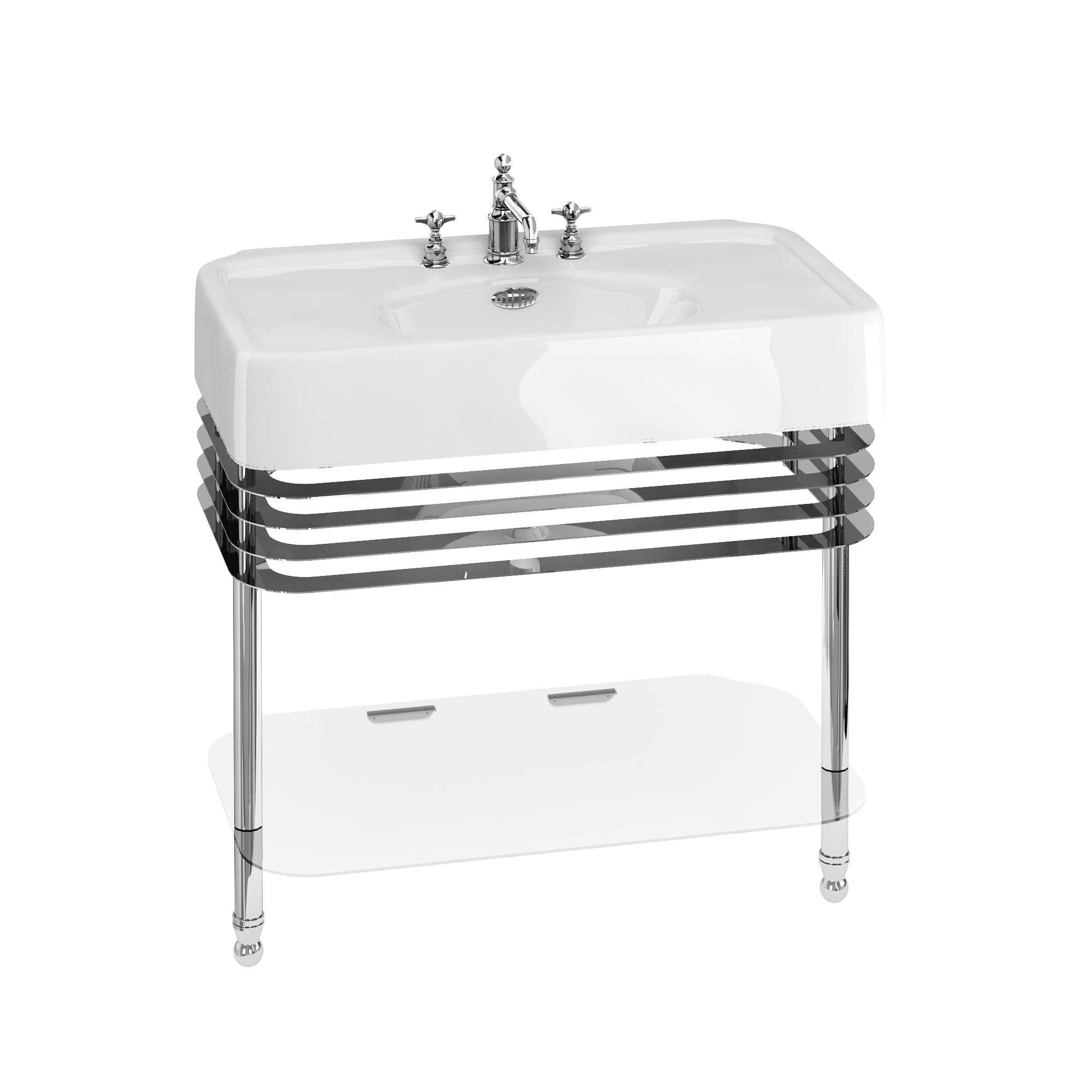 Arcade 900mm basin with chrome overflow & basin stand